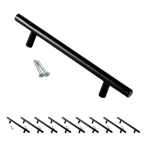 Manija Barral 96 Mm Acero Inoxidable 10 Unidad Mueble Negra