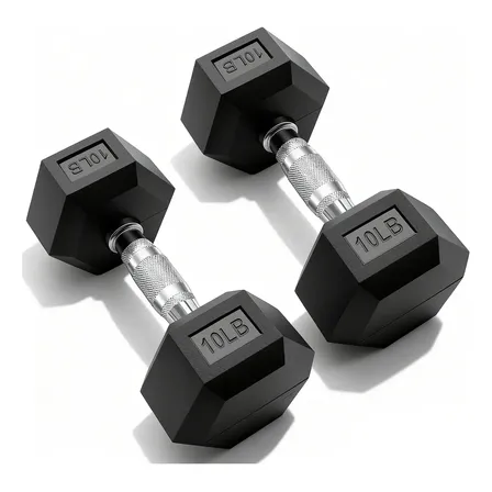 2 Mancuernas Hexagonales De Caucho 4.5 Kg 10 Lb Gimnasio Color Negro