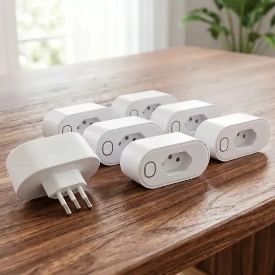 Tomada Inteligente Kit com 6 WiFi 16A Bivolt Smart Plug com Medidor de Consumo Energia Timer Rotina App Tuya Smart Life Controle Remoto Voz Alexa Google Home Siri Automação Residencial Brasiliana Tech