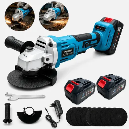 Esmerilhadeira Angular Pequena Profissional Brushless 21V, 8500 Rpm Com Controle de Velocidade, Inclui 02 Baterias e Acessórios 115/125mm–Ideal para Trabalhos de Corte e Desbaste