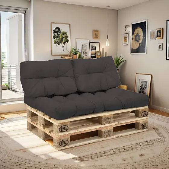 Sofa Palet Estibas + Cojines En Lona - 120 X 80 - 2 Puestos