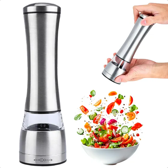 Ecomixshop Moedor Aço Inox De Sal E Pimenta Triturador Profissional Temperos Especiarias Saleiro Com Tampa Cor Plateado