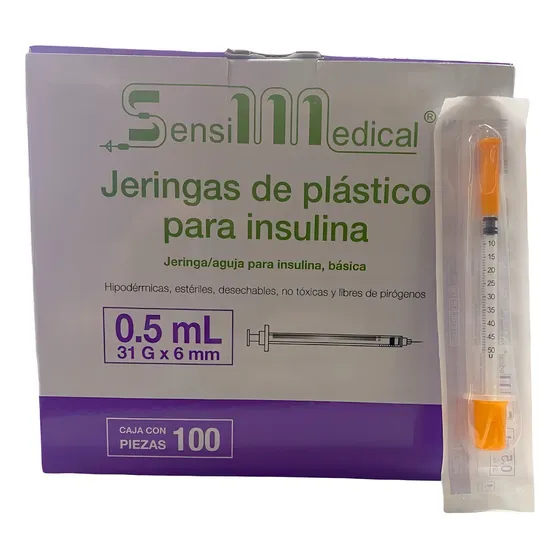 100 Jeringas Para Insulina Sensimedical 31g X 6mm 0.5ml Capacidad En Volumen 0.5 Ml