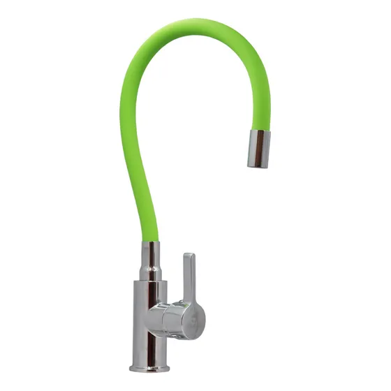 Llave Monomando Taumm Lavaplato Cuello Flexible Verde Acabado Brillante