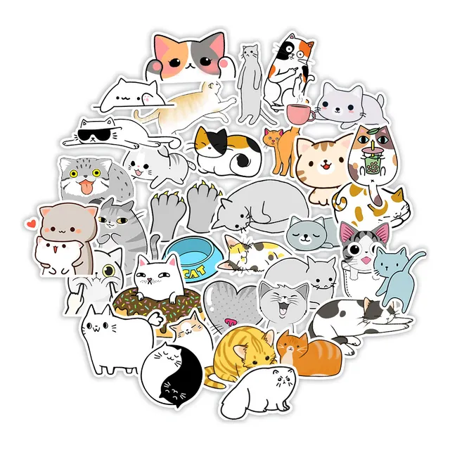 Bonitas Pegatinas Con Dibujos Animados De Gatos: Reutilizabl