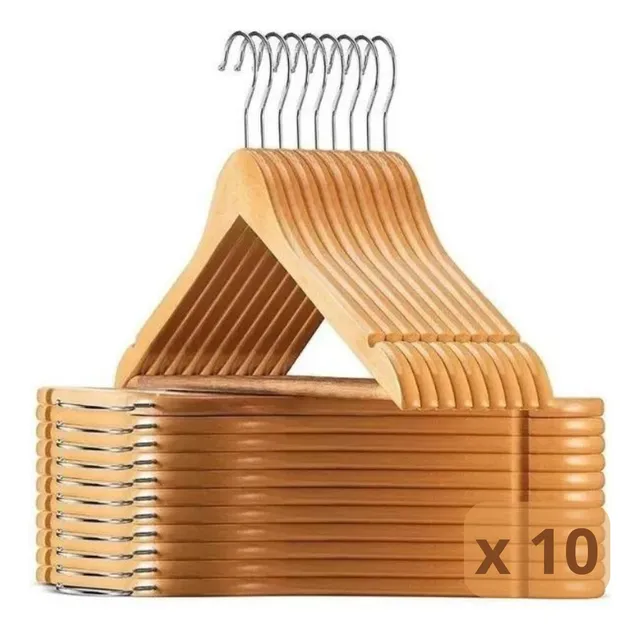Percha Anatómica Madera Lustrada Para Ropa Pack X10