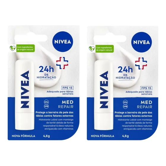 Hidratante Labial Fps15 Med Repair 4,8g Nivea Kit C/2