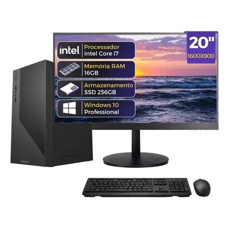 Computador Completo Speed Intel Core i5, 16GB RAM, SSD 256GB, Windows 10 Pro, Bivolt, Preto, Monitor 20" LED HDMI - BluePC CD2E-0116SP