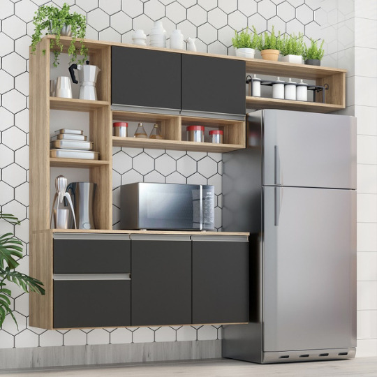 Cozinha Compacta Sol 5 Portas 1 Gav Cor Teka/onix Cozinha Compacta Sol 5 Portas 1 Gav Cor Teka/onix