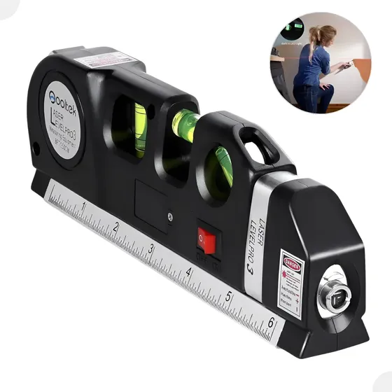 Nível A Laser 3 Linhas E Trena Régua Nivelador Construção