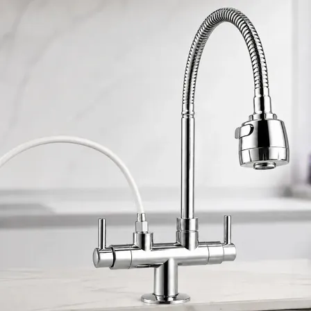Torneira Flexível Gourmet ABS Cromada de Bancada com 2 Jatos e Adaptador para Purificador para Cozinha Uso Diário na Pia da Casa Residencial Moderna