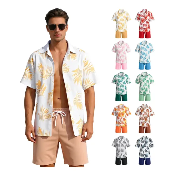 Elegante Conjunto De Camisa Casual Hawaiana De Playa