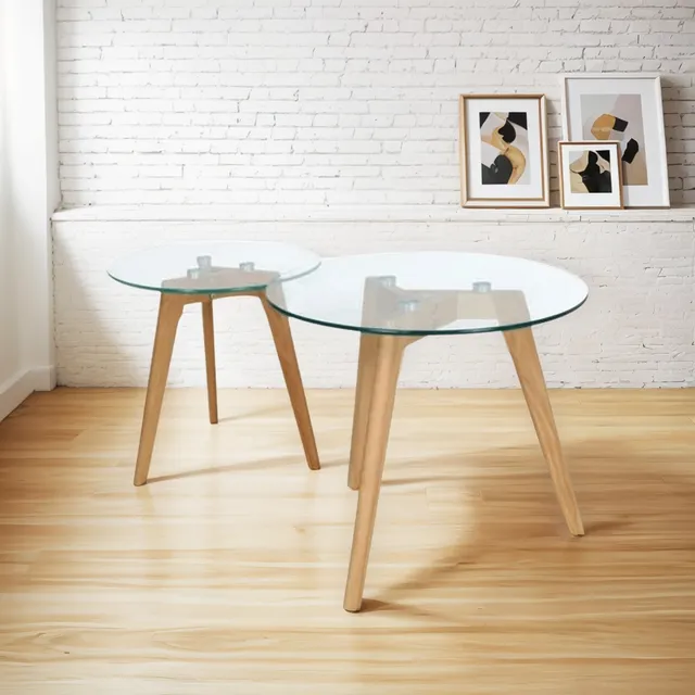 Set De 2 Mesas De Centro/lateral Retro Vitange Vidrio
