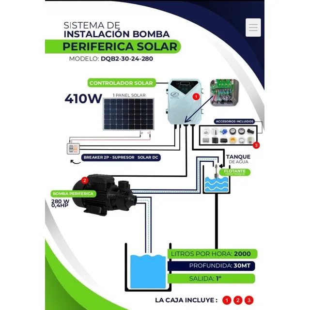 Bomba Solar Periférica 280w 1 Entrada Y 1 Salida + Paneles