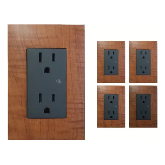 5pz 2 Contactos Apagador Sencillo Escalera Acabado Madera