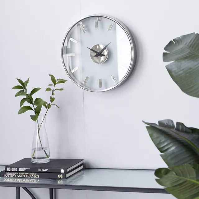 Deco Reloj Pared Aluminio Cara Transparente Plateado