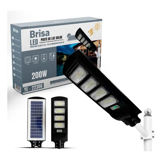 Luminária Solar Led 200w Poste De Rua Publica Prova D'água Com Sensor Controle Refletor Lumi