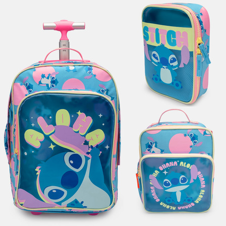 Kit Mochila De Rodinhas + Lancheira + Estojo Stitch Puket Kit Mochila De Rodinhas + Lancheira + Estojo Stitch Puket