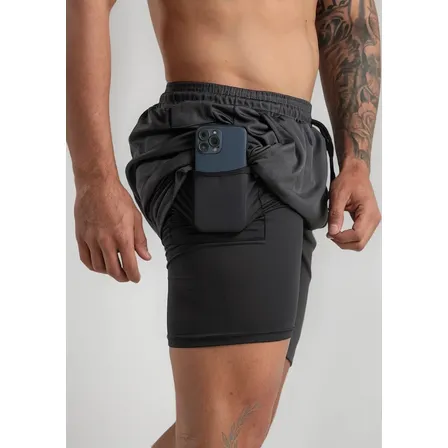 Short 2 Em 1 Bermuda Dry Fit Esportiva Com Bolso Interno Run