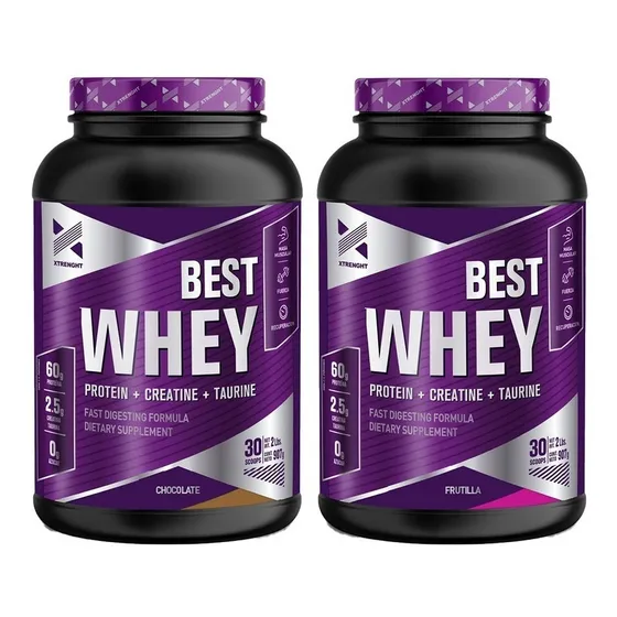 Xtrenght Best Whey Protein 2 Lb X 2 Unidades Potenciada Sabor Chocolate C/ Frutilla