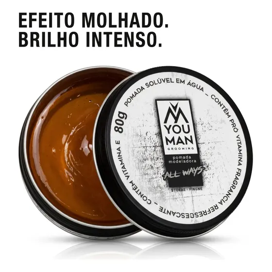 Pomada Modeladora Masculina Efeito Brilho Molhado Base Água Com Vitamina E Fixação Forte 80g You Man All Ways Modelador Cabelo Profissional