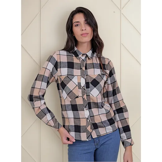 Camisa Upminorista Mujer Cuadrille Amarilla Mangas Largas