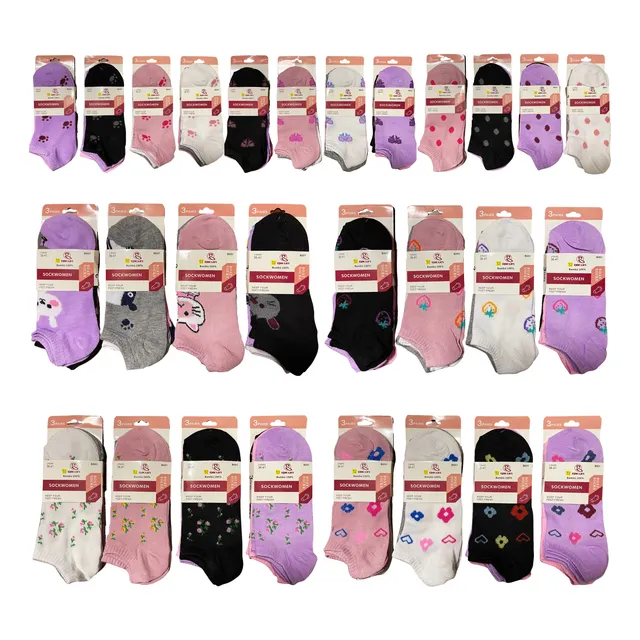 Pack 12 Calcetines Tobilleras Qikun Mujer Con Diseño. Bambú