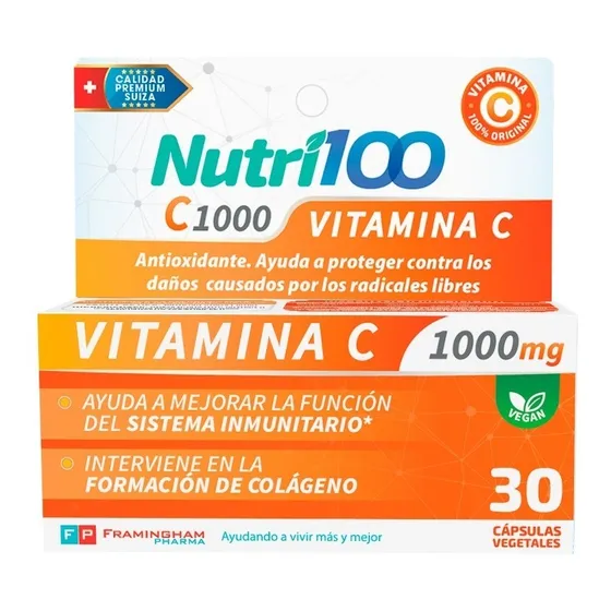 Nutri100 C1000 Vitamina C 1000 Mg Calidad Premium Suiza