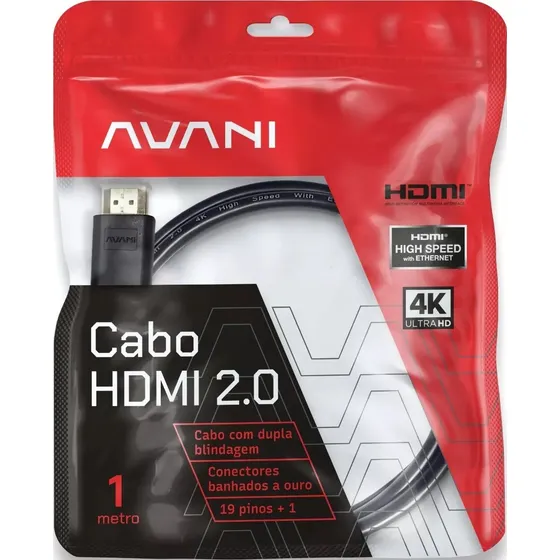 Cabo Hdmi 1 Metro Dupla Blindagem Reforçado Conector Banhado À Ouro 24k Versão 2.0 19 Pinos 4k Ultra Hd 2160p Hdr Arc Cec 3d Ethernet 1m