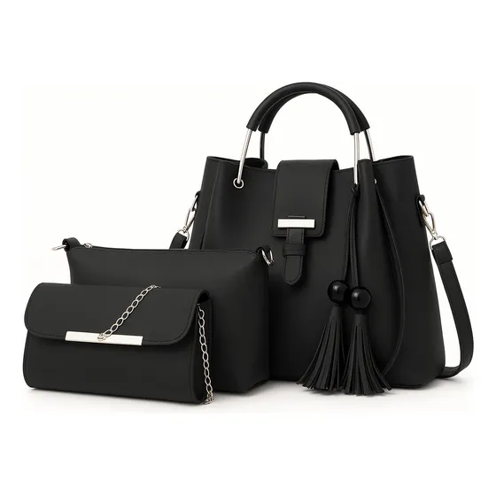 Conjunto De 3 Bolsos De Lujo Para Mujer, Gran Capacidad Color Negro