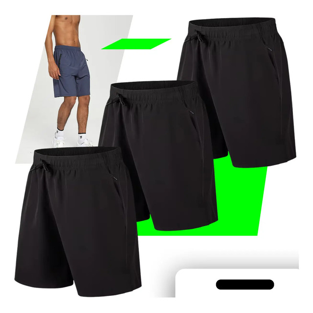 Kit 3 Bermuda Masculina Importada Seda  Secagem Rápida Preto Liso M