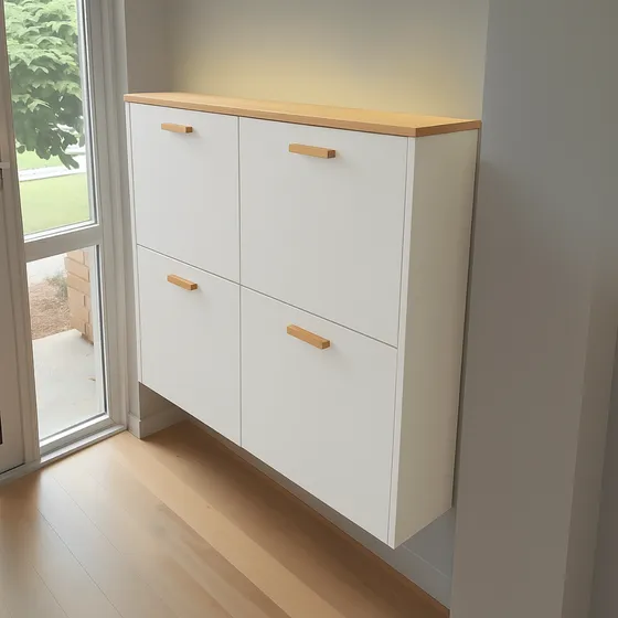 Led Luz Quente - Sapateira Branca Parede Suspensa Aérea Basculante Retrátil Slim Alto Padrão Organizador Sapatos Calçados Tênis Porta Objetos Hall Entrada Mdf