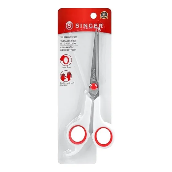 Tijera De Peluquería Singer 7 Color Blanco Con Rojo