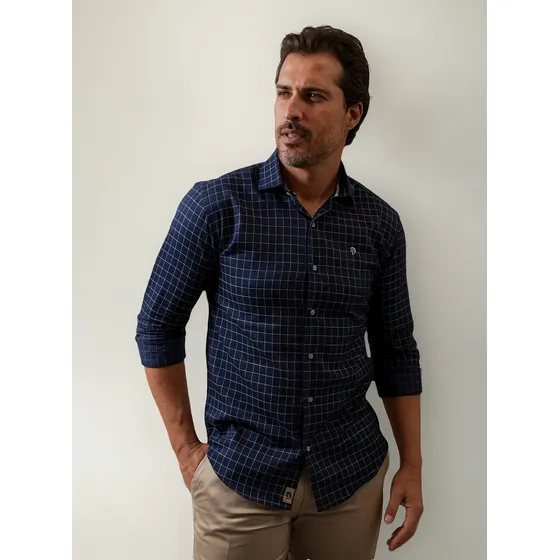 Camisa Vicenza Leve Manga Longa Algodão Fio 100 Quadriculada