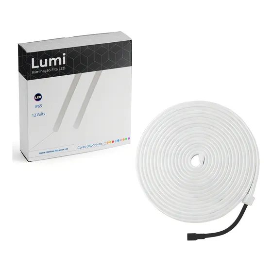 Mangueira Led Neon 5m Corte 2,5cm Flex 12v Cor Da Luz Branco Frio 6500k + Fonte 127/220V