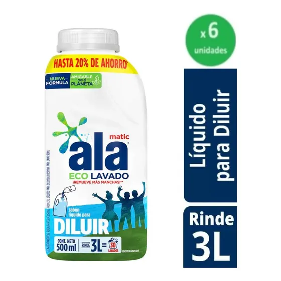 Pack Detergente Ropa Liquido Ala P/diluir 500ml X 6 Un.