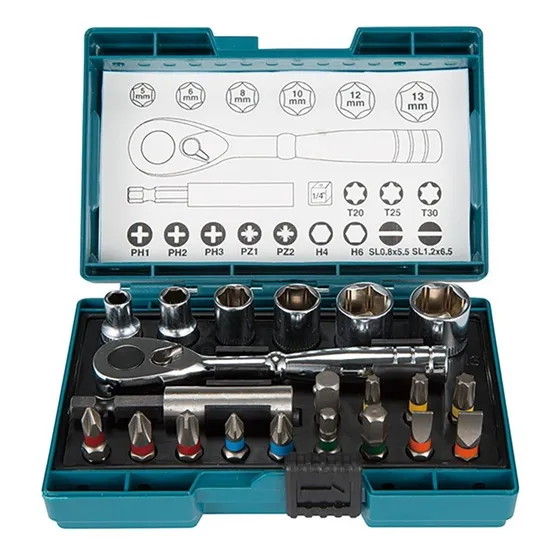 Juego Tubos Y Crique 1/4 + Puntas 1/4 Caja 21 Pzas Makita