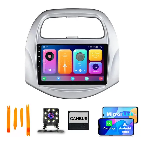Estéreo de Pantalla 9 Pulgadas Carplay Android Auto Mirrorlink GPS Para Chevrolet Beat 2017-2022 Bluetooth Receptor Esterio Carro 2 Din Stereo Autoestereo Con Cámara Reversa