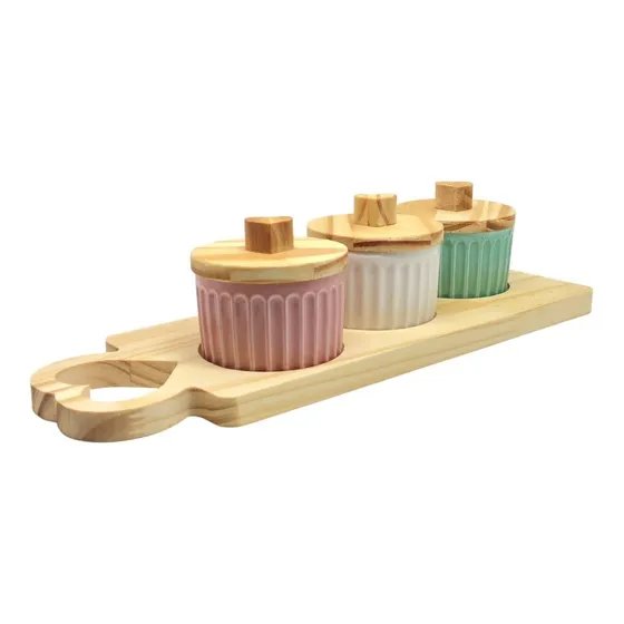 Kit 03 Potes Porcelana Porta Tempero Condimento Mantimento Cor Colorido