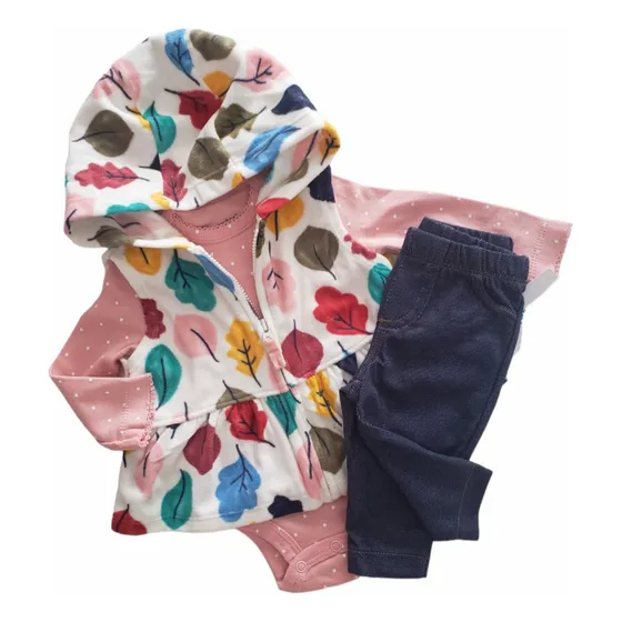 Conjunto Beba Chaleco Micropolar Body Pantalon Hojas Colores