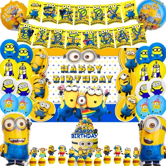 Kit Cotillon Cumpleaños Minions + Tela De Fondo