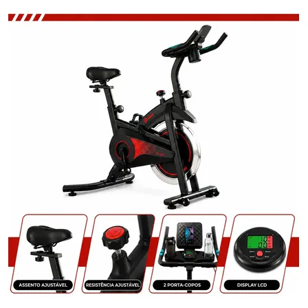 Bicicleta Bike Ergométrica Fitness Spinning 150 kg Treino em Casa Cardio Ideal com Porta Copo e Garrafa