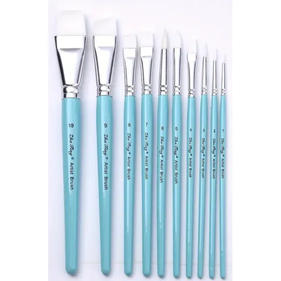 Set 10 Pinceles Para Maquillaje Pintacaritas Celeste