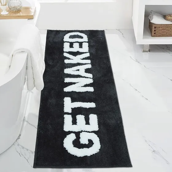 Tapete Baño Negro Texto Ingl «get Naked» Largo Para Simple X