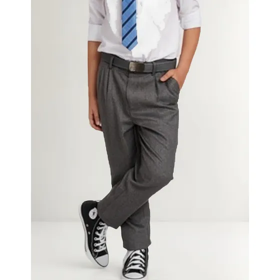 Pantalón Colegial Gris De Sarga Con Medio Elástico T4-16