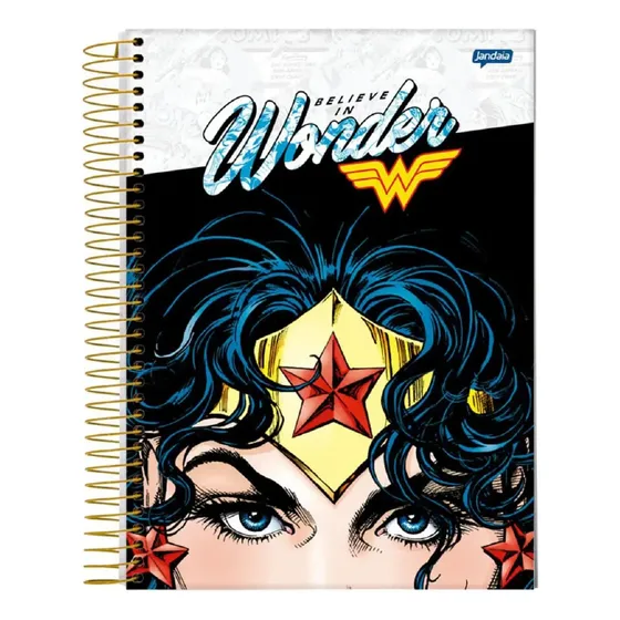 Caderno Univ Espiral Cd Mulher Maravilha 80fl 1mat Adesivos
