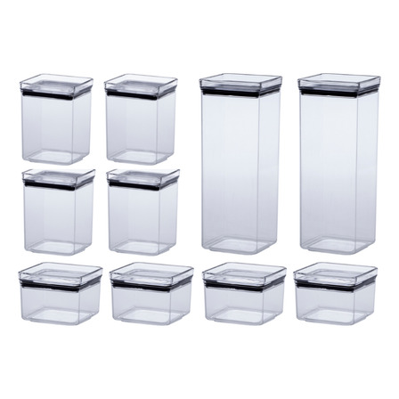Jogo 10 Potes Herméticos Quadrado Lumini 480|1000|2200ml Jogo 10 Potes Herméticos Quadrado Lumini 480|1000|2200ml