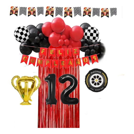 Pack Globos Auto Carrera F1 Fórmula Rueda Automovilismo Moto