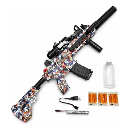 Arma De Gel Metralhadora Aut 86cm Com Lanterna E Mira M416 Colorida