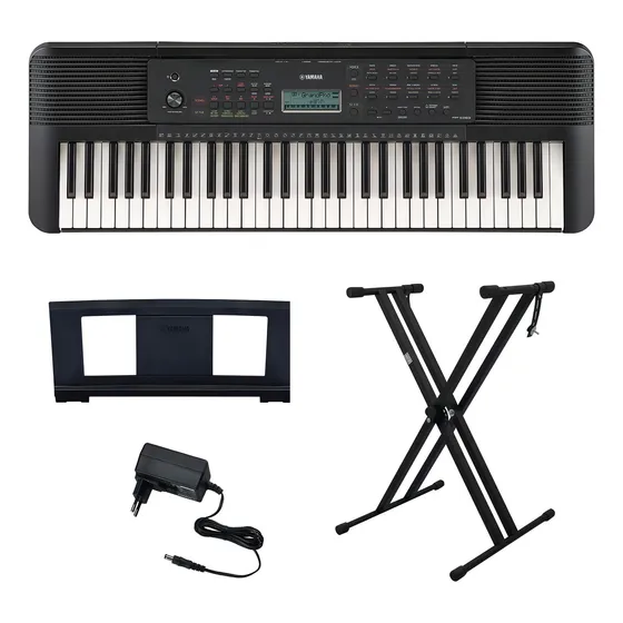 Kit Teclado Yamaha 61 Teclas Psr E283 Com Suporte Em X Cor Preto 127/220v